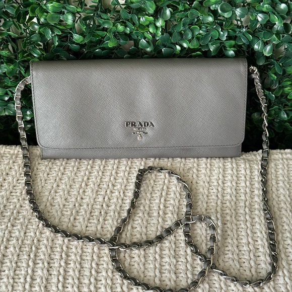 Prada Gray Leather Wallet on Chain Authentic - Picture 1 of 11